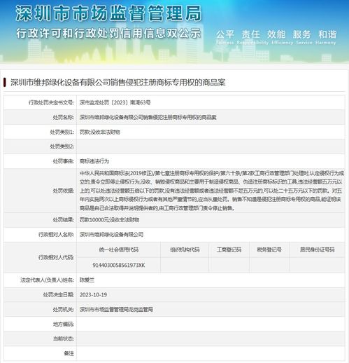 深圳市维邦绿化设备销售侵犯注册商标专用权的商品案