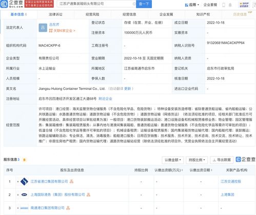 上港集团投资成立沪通集装箱码头公司,注册资本10亿元