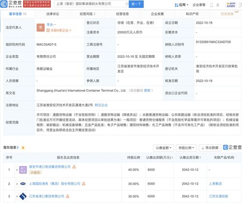 上港集团布局淮安 2亿元注册资本成立国际集装箱码头公司，家族企业战略投资启航